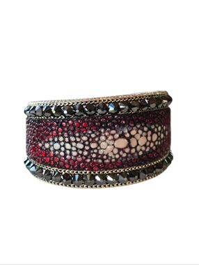 Whimsical Originals Red Black Crystal Leather Cuff Bracelet